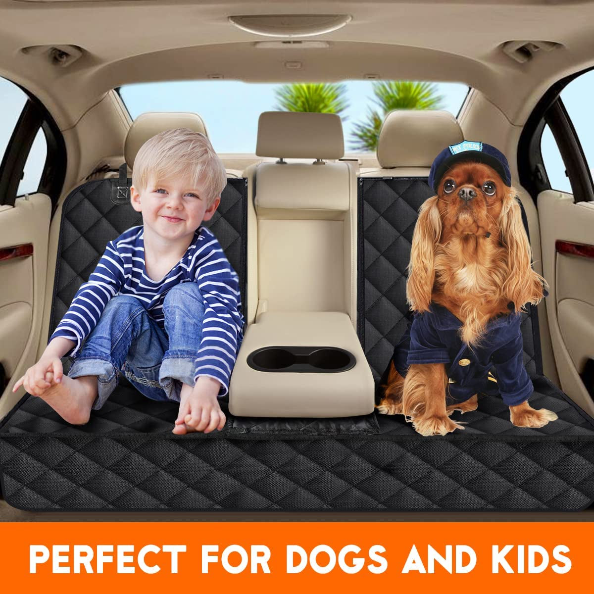 Dog Car Seat Cover - Waterproof Back Seat Protector for Pets, Non-Slip Design Fits Middle Armrest, Compatible with Most Cars, Trucks, and SUVs - Black