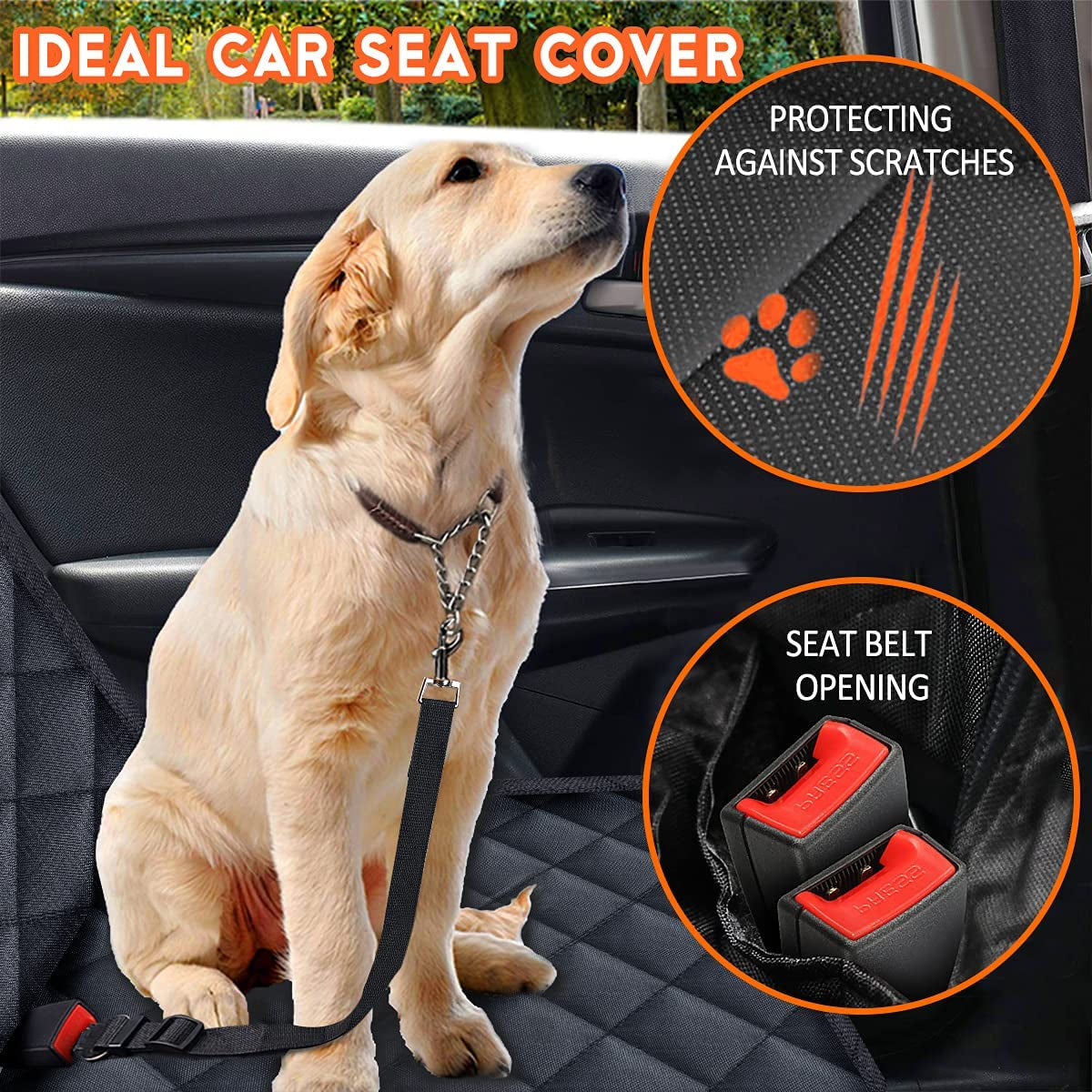 Dog Car Seat Cover - Waterproof Back Seat Protector for Pets, Non-Slip Design Fits Middle Armrest, Compatible with Most Cars, Trucks, and SUVs - Black